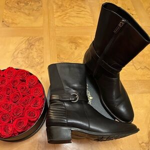 Aquatalia Black Leather Ankle Weatherproof Boots